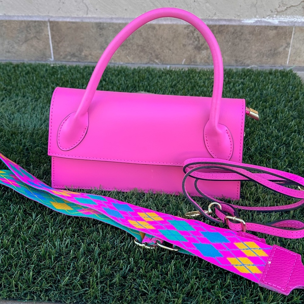 Italian Pink Purse - with crossbody strap & matching argyle strap